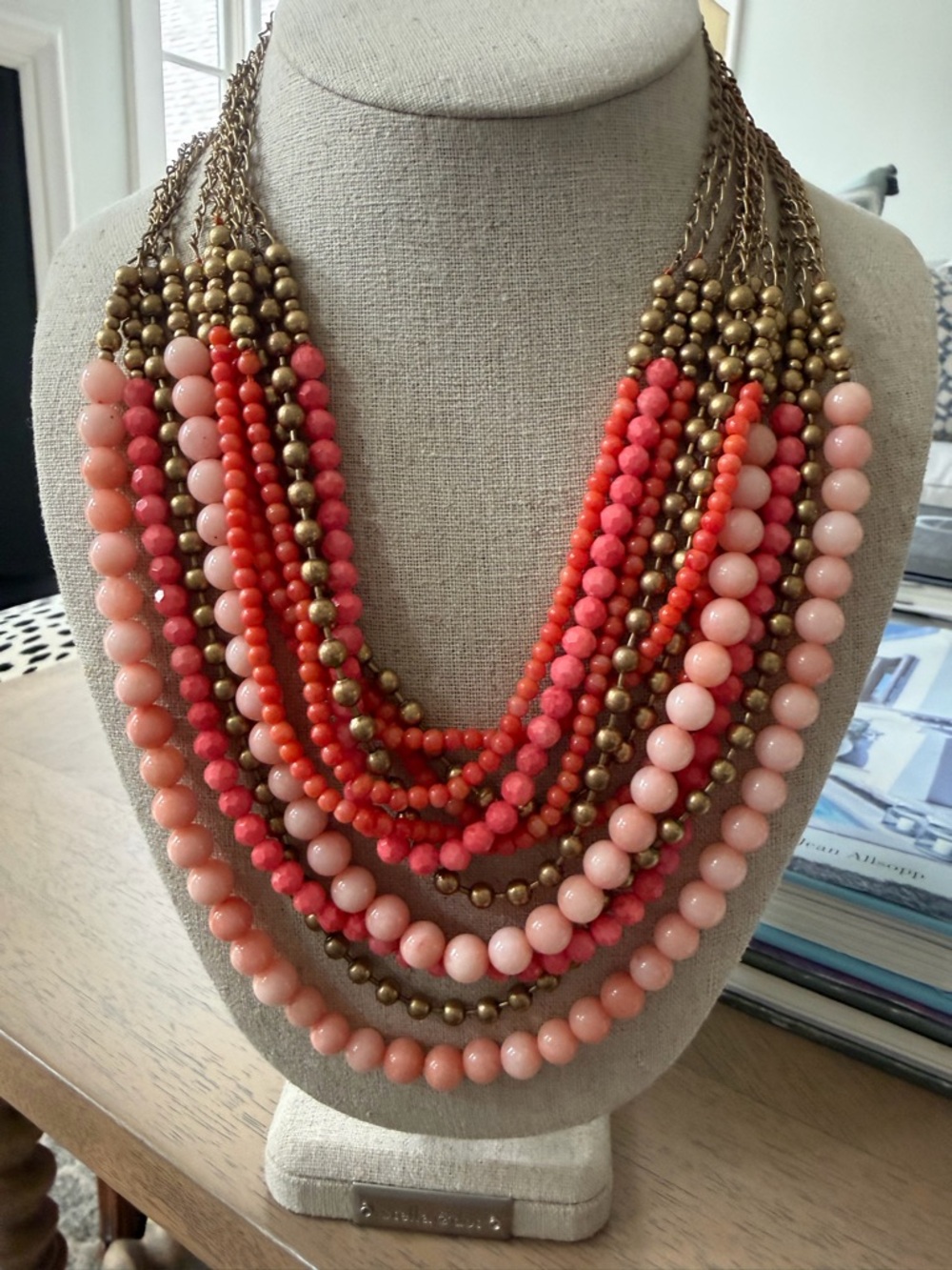 Multi-Strand Coral & Pink Beaded Statement Necklace